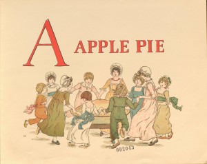 The first spread from Kate Greenaway's A Apple Pie